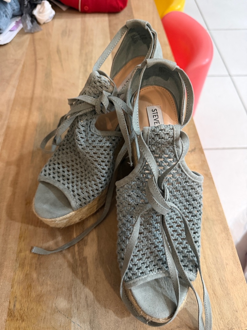 Steve Madden Sage Green Knit Espadrille Wedge Sandals